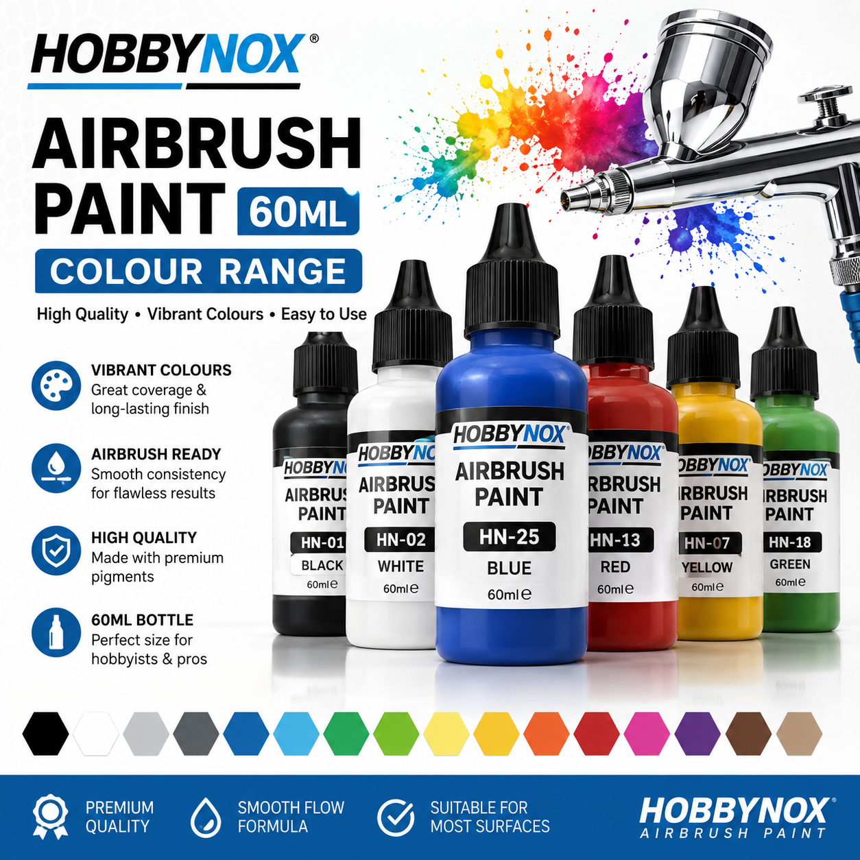 Hobbynox Airbrush Paint 60ml - Colour Range